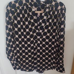 Ann Taylor Black and Cream Geometric Blouse